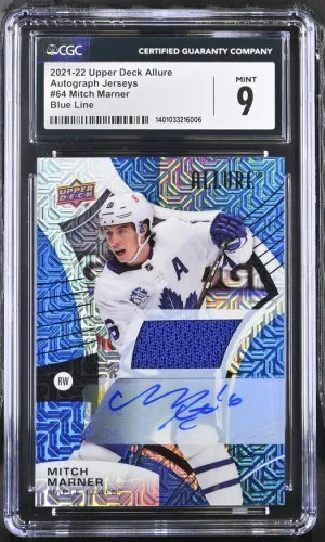 2021-22 Upper Deck Allure Autograph Jerseys #64 Mitch Marner Blue Line front